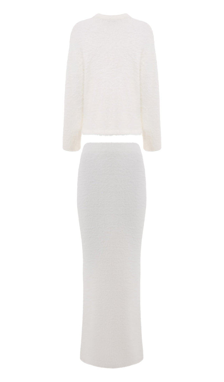 Fluffy Knitted Cardigan & Maxi Skirt Set
