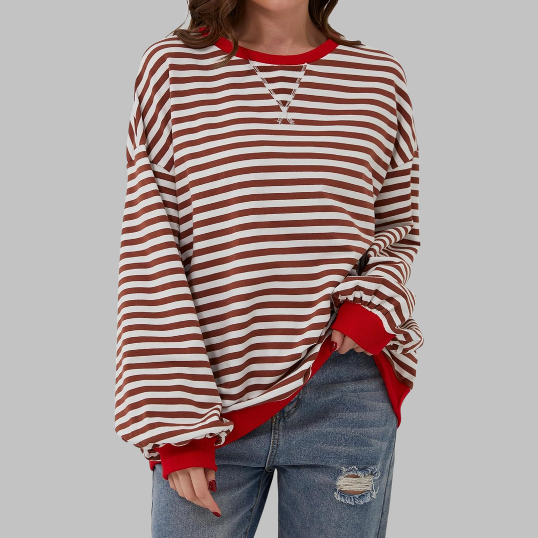 Licha™ - Casual Long Sleeve Round Neck Striped Sweatshirt