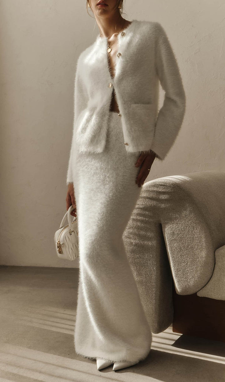 Fluffy Knitted Cardigan & Maxi Skirt Set