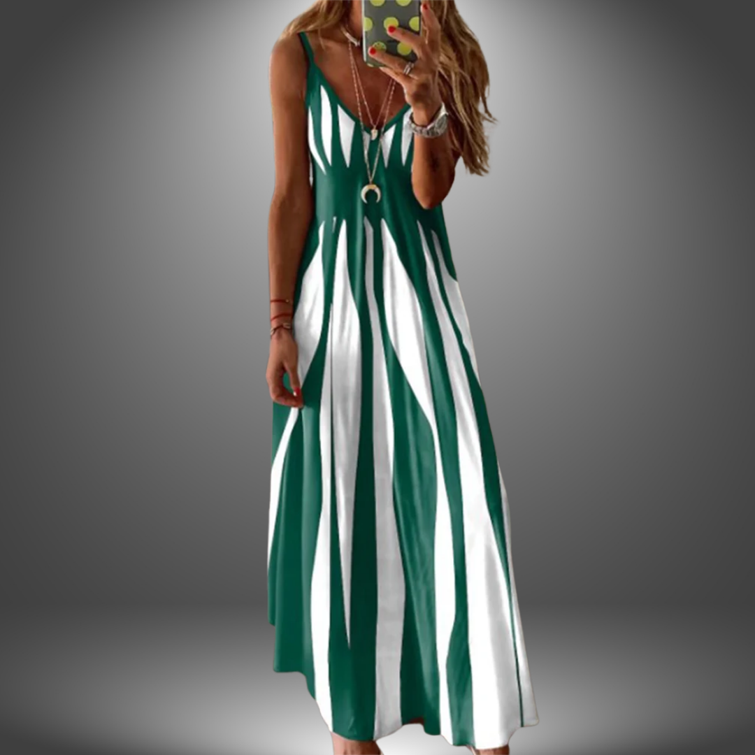 Aria | Elegant Sleeveless Stripe Printed Long Dress