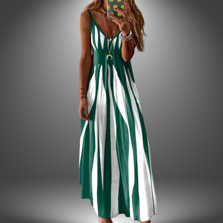 Aria | Elegant Sleeveless Stripe Printed Long Dress