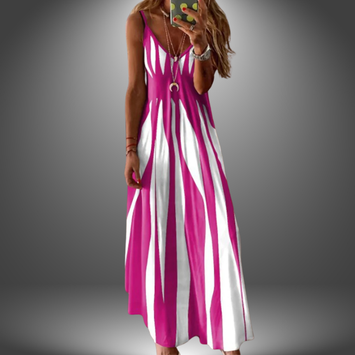 Aria | Elegant Sleeveless Stripe Printed Long Dress