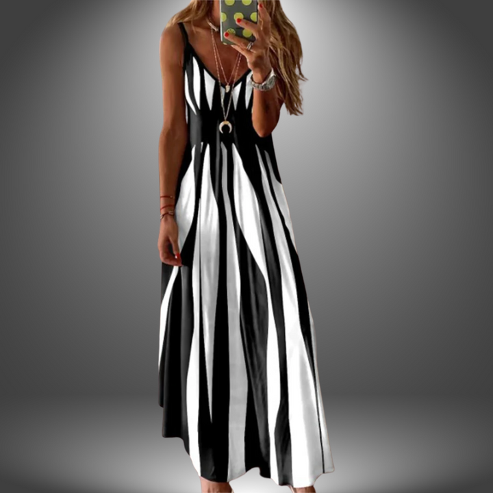 Aria | Elegant Sleeveless Stripe Printed Long Dress