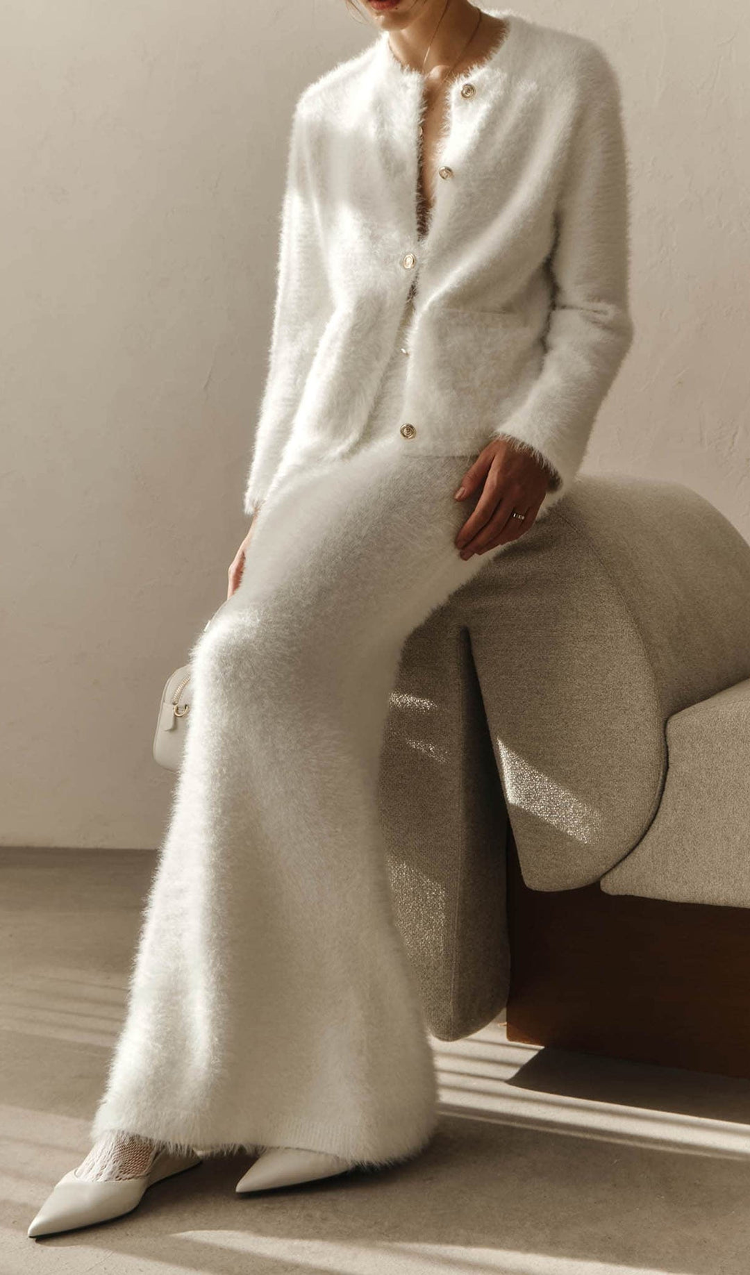 Fluffy Knitted Cardigan & Maxi Skirt Set