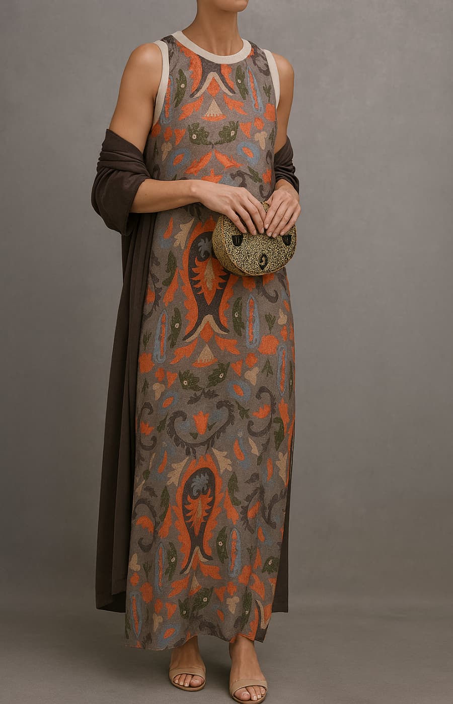 Raffeala | Elegant Long Dress with Coordinated Stole and Refined Silhouette for Special Events