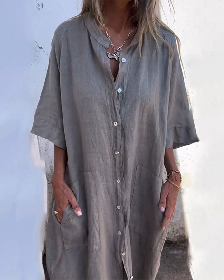 Melanie™ | Ibiza-Style Casual Shirt Dress – Ankle Length