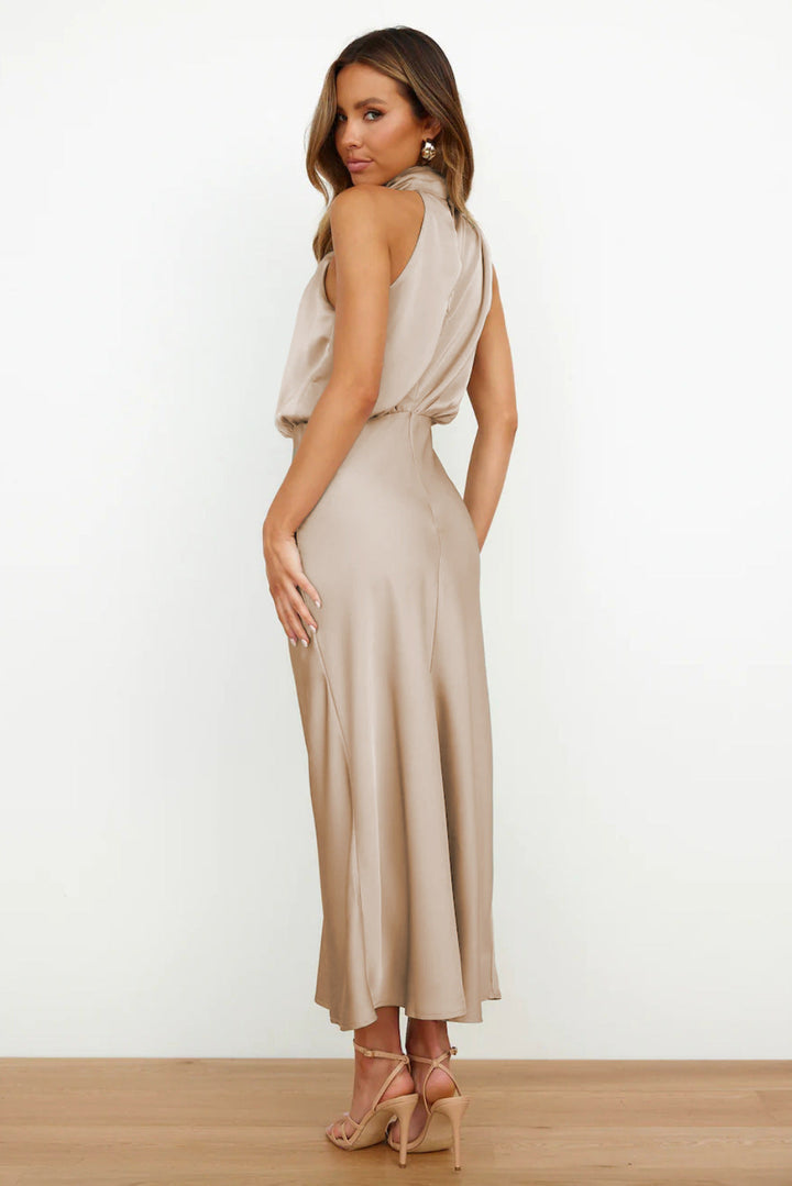 CARLINA | Long Satin Dress With Halter Neck
