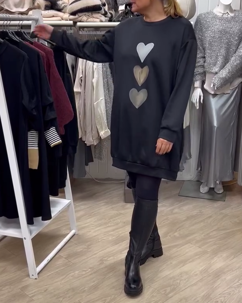 Flossy | Heart Printed Long Sleeve Sweatshirt