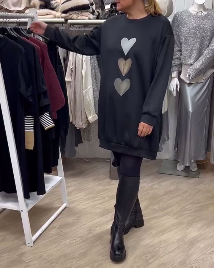 Flossy | Heart Printed Long Sleeve Sweatshirt