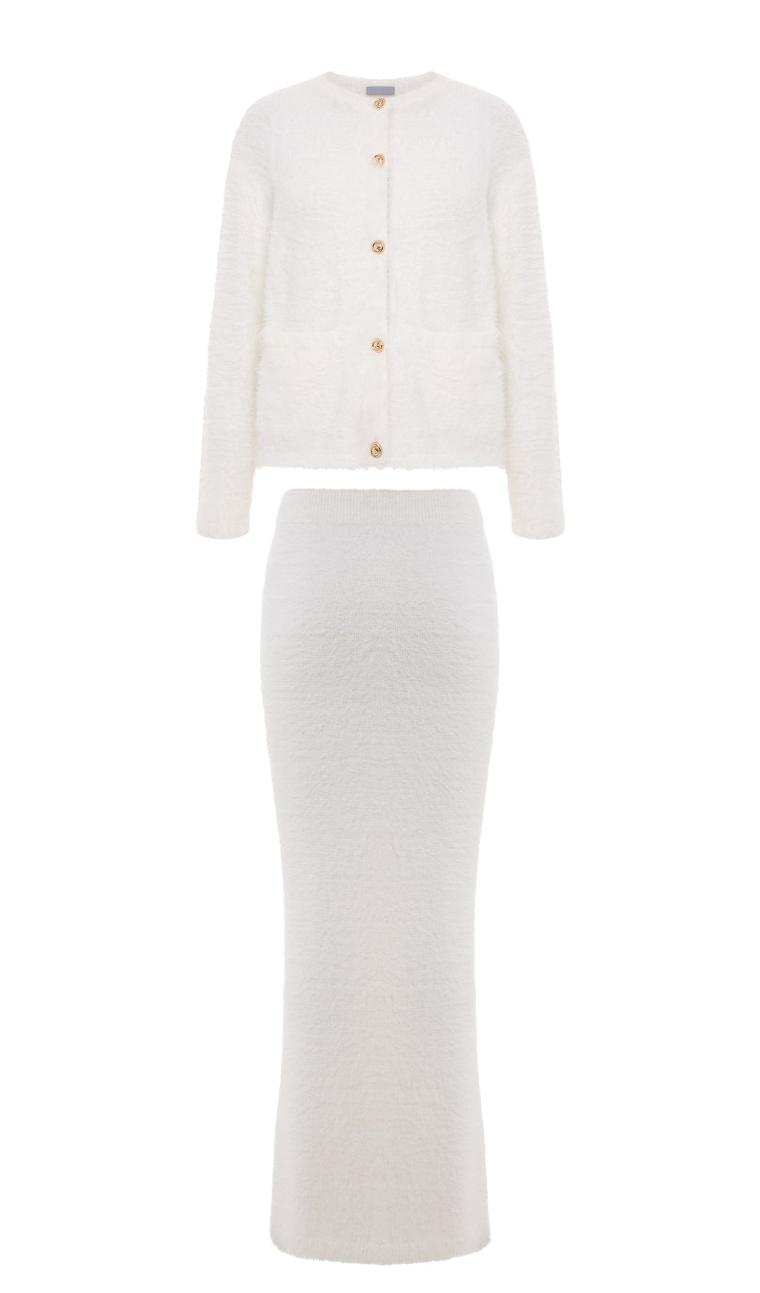 Fluffy Knitted Cardigan & Maxi Skirt Set