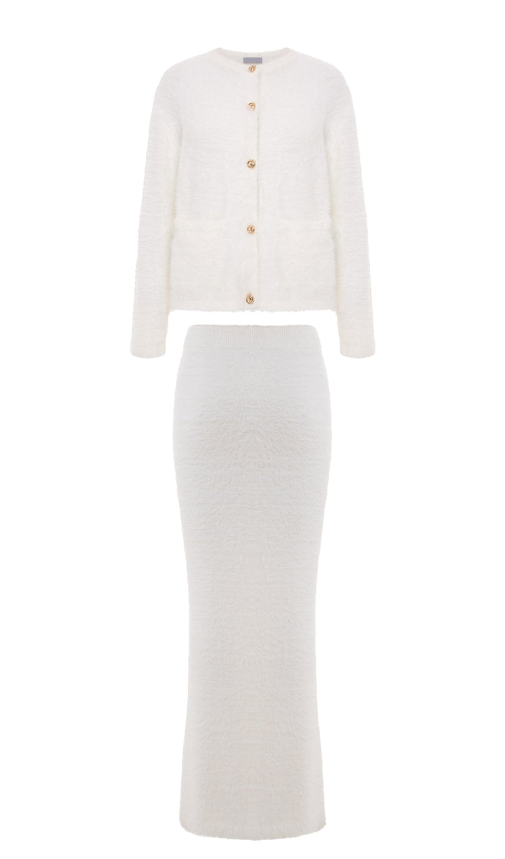 Fluffy Knitted Cardigan & Maxi Skirt Set