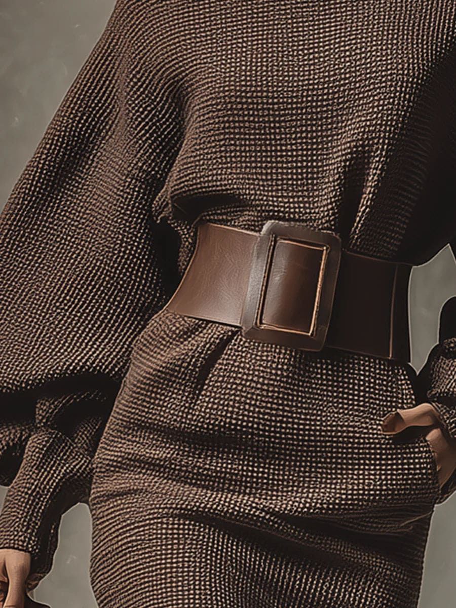 SELENA | Short Knit Dress with Structured Belt