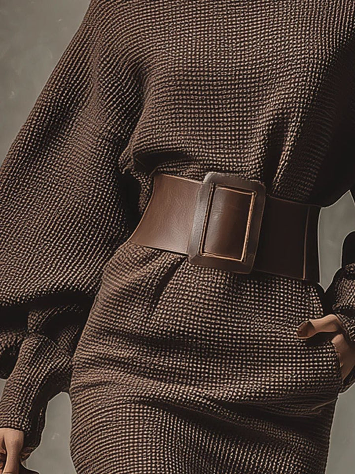 SELENA | Short Knit Dress with Structured Belt