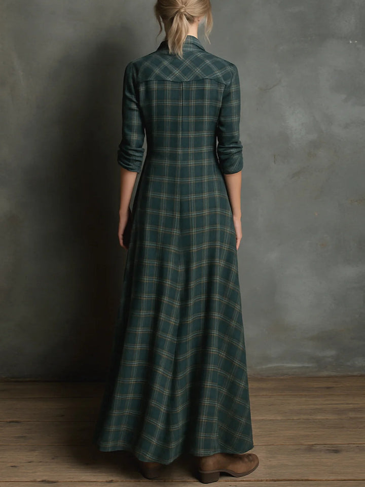 Marlowe | Long dress with green checked lapels